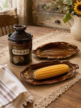 Handmade Ceramic Kitchen Set by Shelley (Chilliwack) – Sugar Jar & Corn Dishes